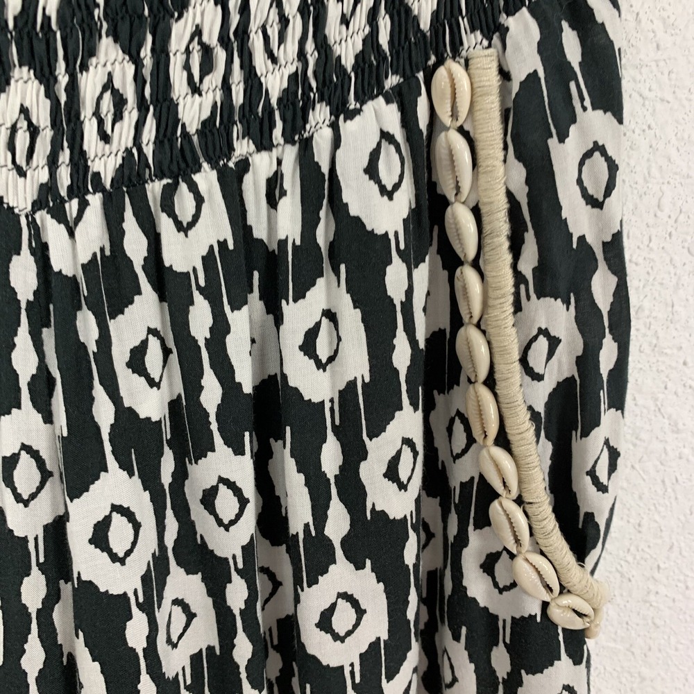 Skemo Gray White Ikat Strapless Jumpsuit Shell Trim Boho Stretch Waist Large - Picture 7 of 7